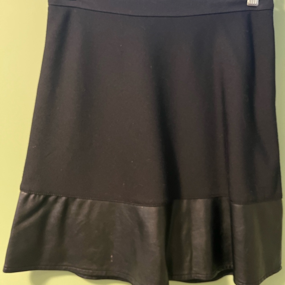 Ann Taylor Black A-Line Skirt with Leather Trim